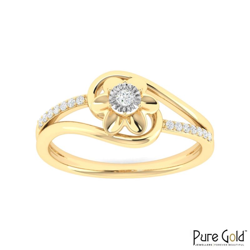 18 Karat Gold Radiant Petal Ring with Diamonds