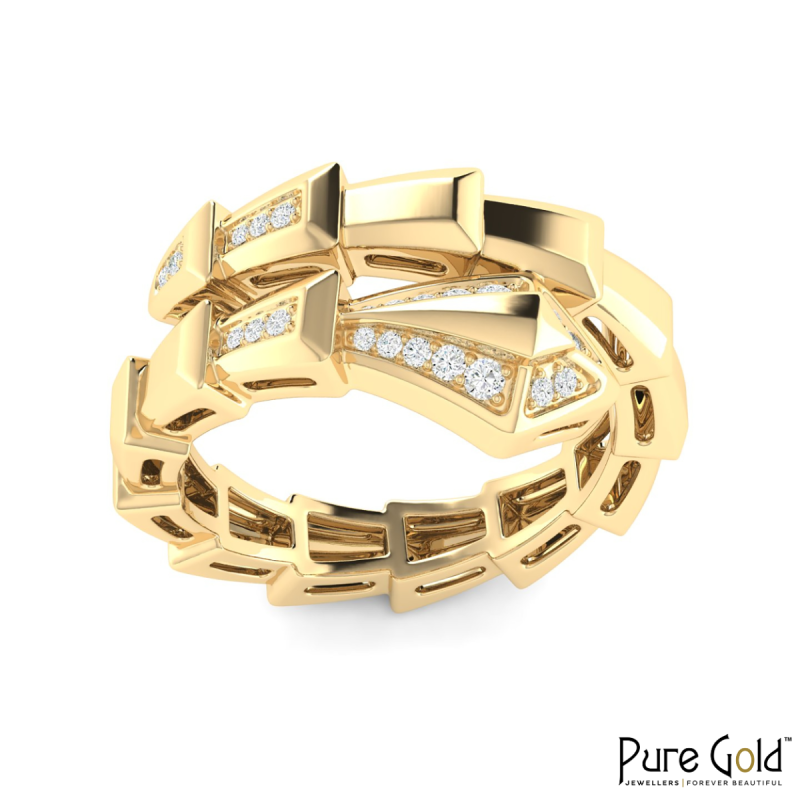 18K Gold Regal Serpent Ring with Diamonds