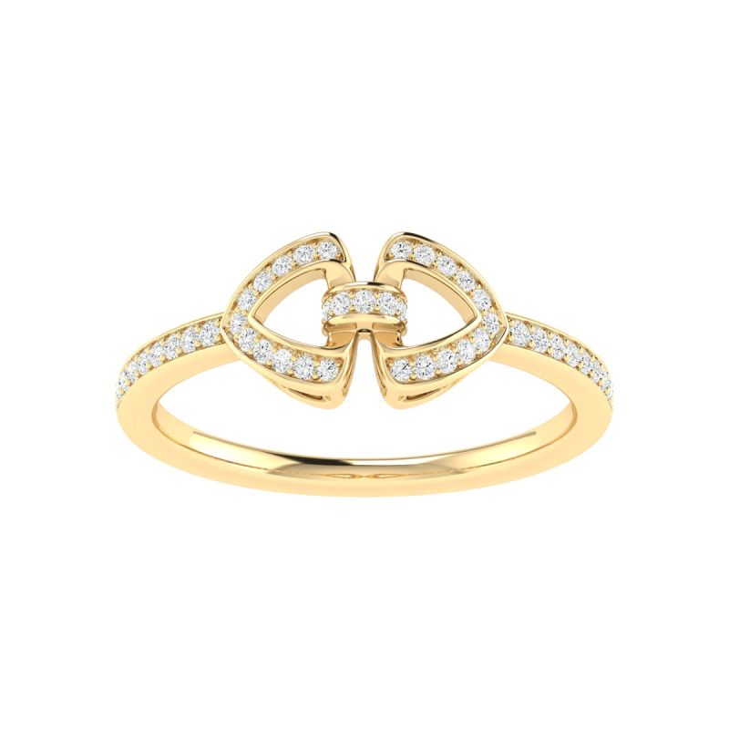 18K Gold Heart Link Ring with Diamonds