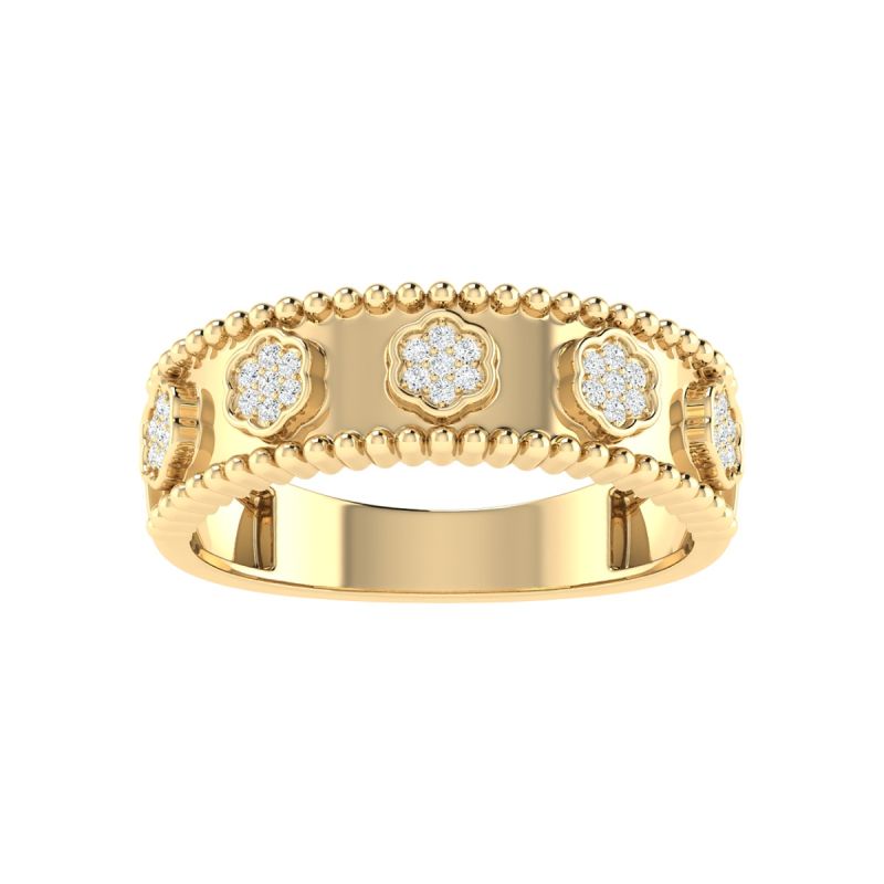 18K Gold Floral Charm Ring with Diamonds