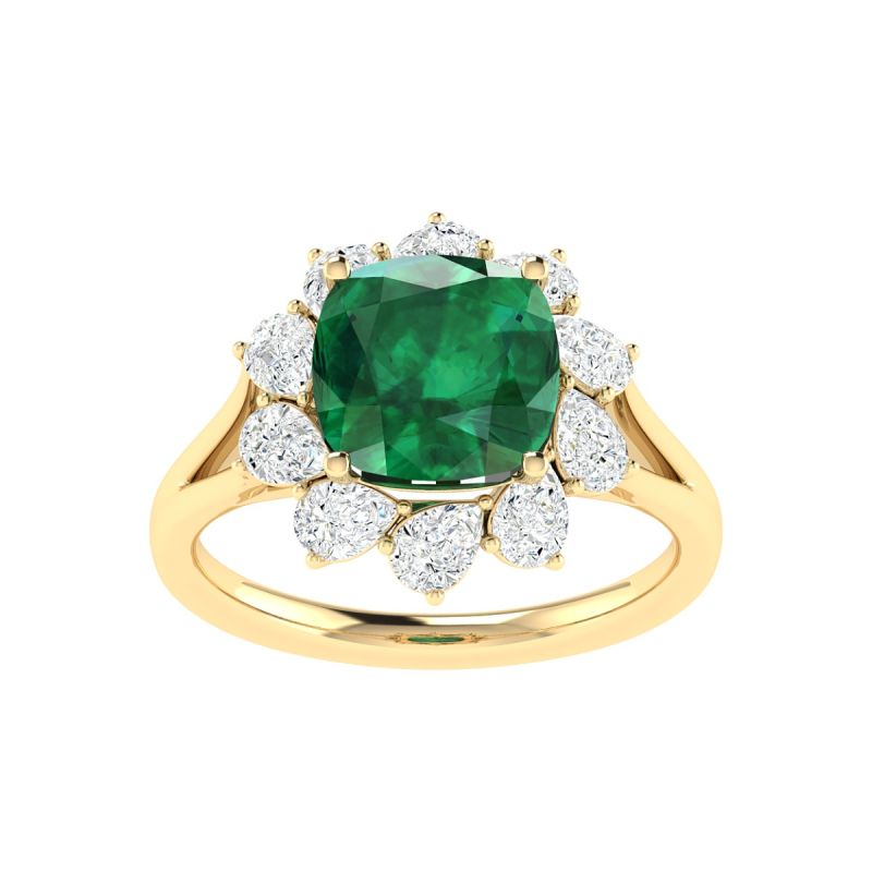 18K Gold Emerald Glow Ring with Lab-Grown Diamonds