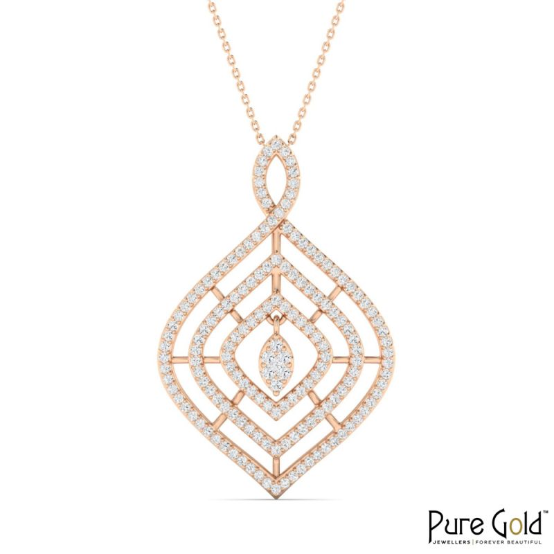 18 Karat Gold Gilded Maze Diamond Pendant with Chain