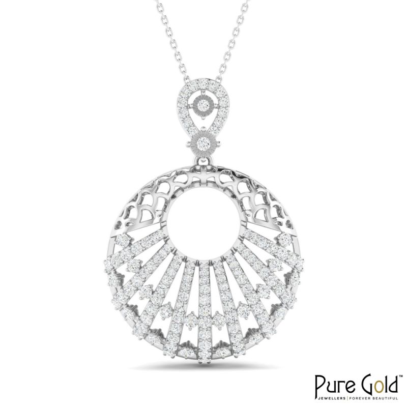 18 Karat Gold Lunar Halo Diamond Pendant with Chain