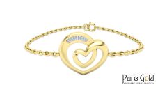 18K Gold Captured Heart Bracelet with 0.04 CTS and 18K gold
