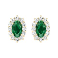 18K Gold Emerald Crown Earrings with Diamonds