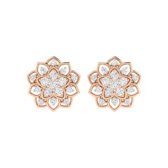 18K Gold Lotus Crest Earrings with Diamonds