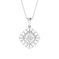18K Gold Halo Diamond Pendant with Chain