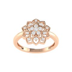 18K Gold Lotus Crest Ring with Diamonds