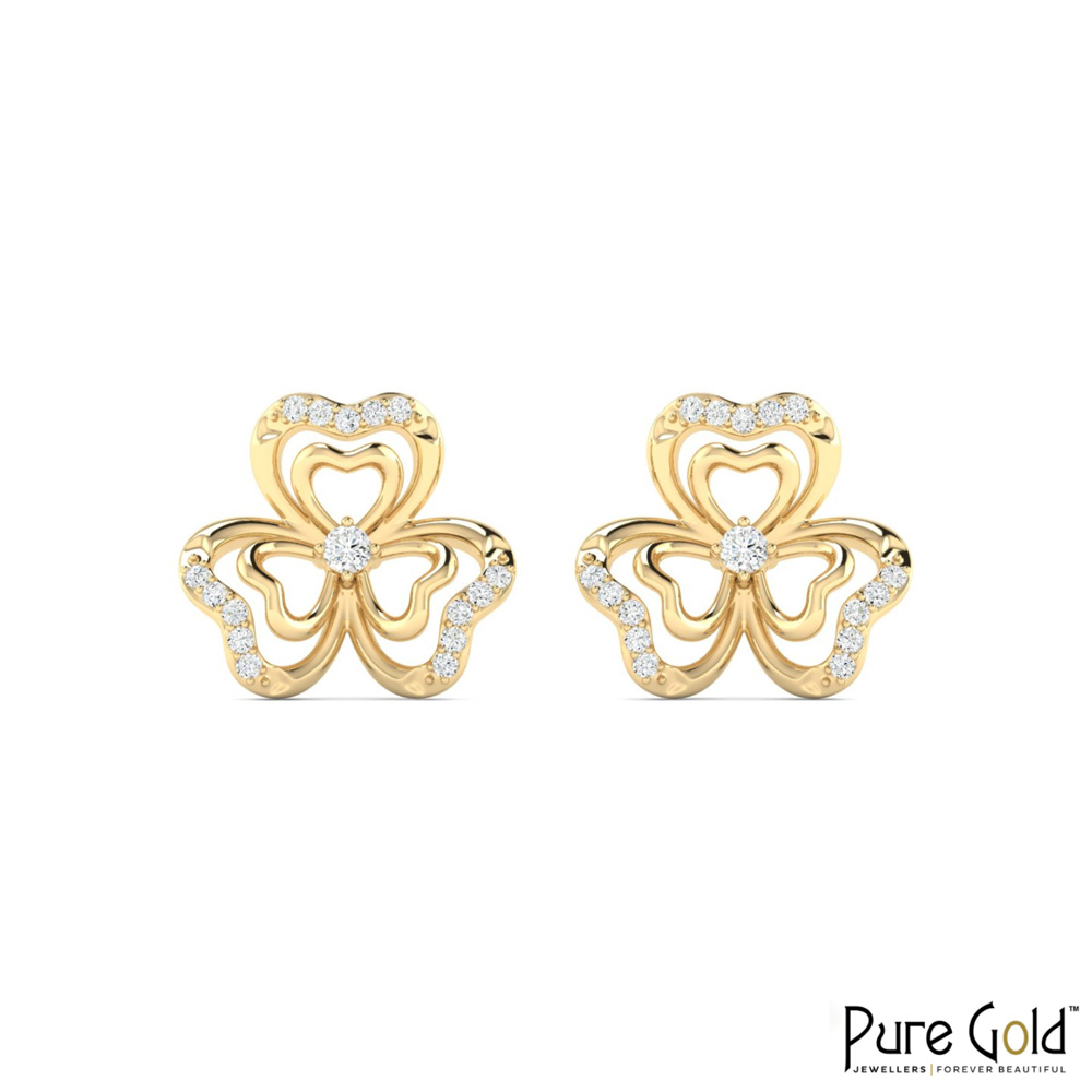 18 Karat Gold Heart Clover Earrings with Diamonds