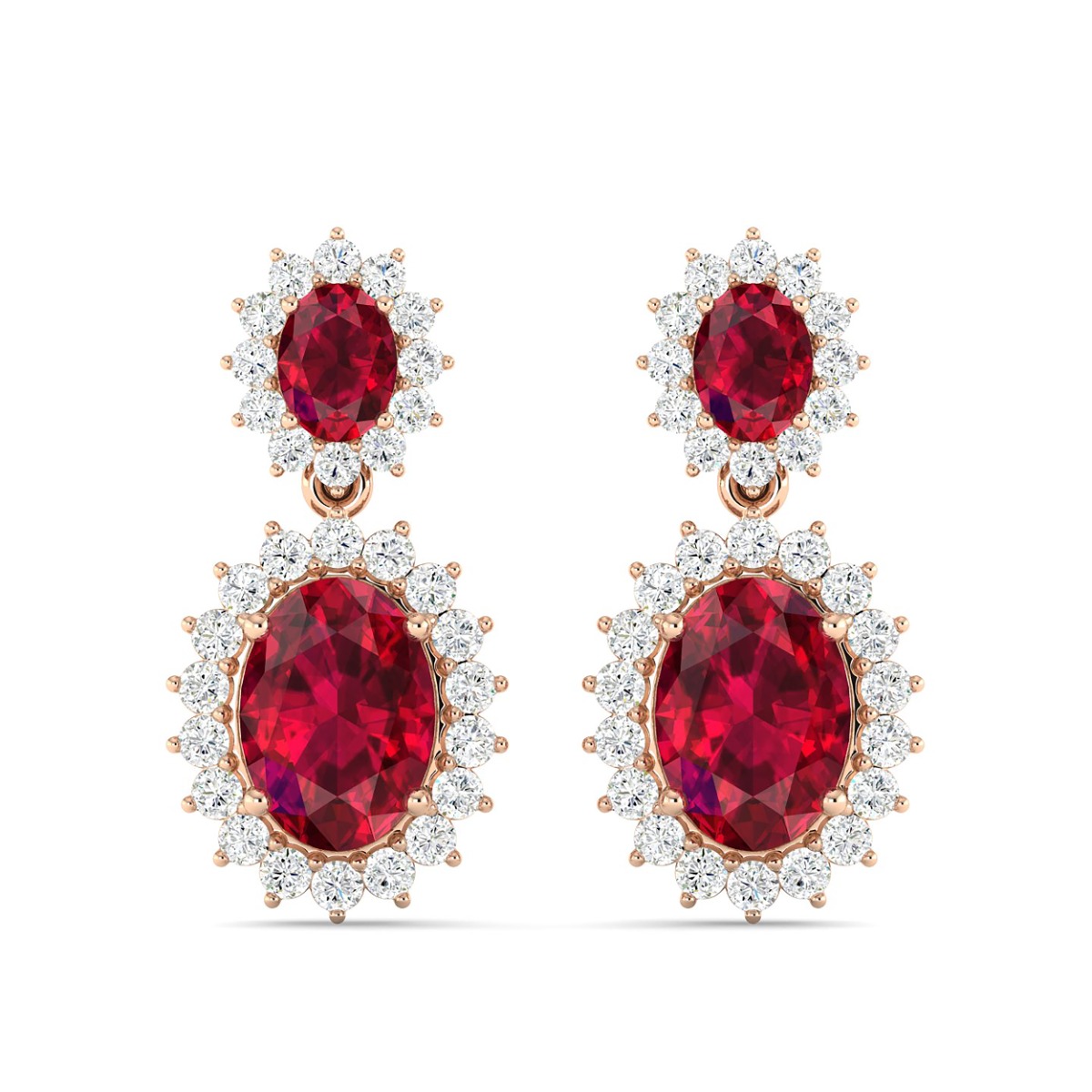 18k Gold Twin Rose Earrings with Diamonds