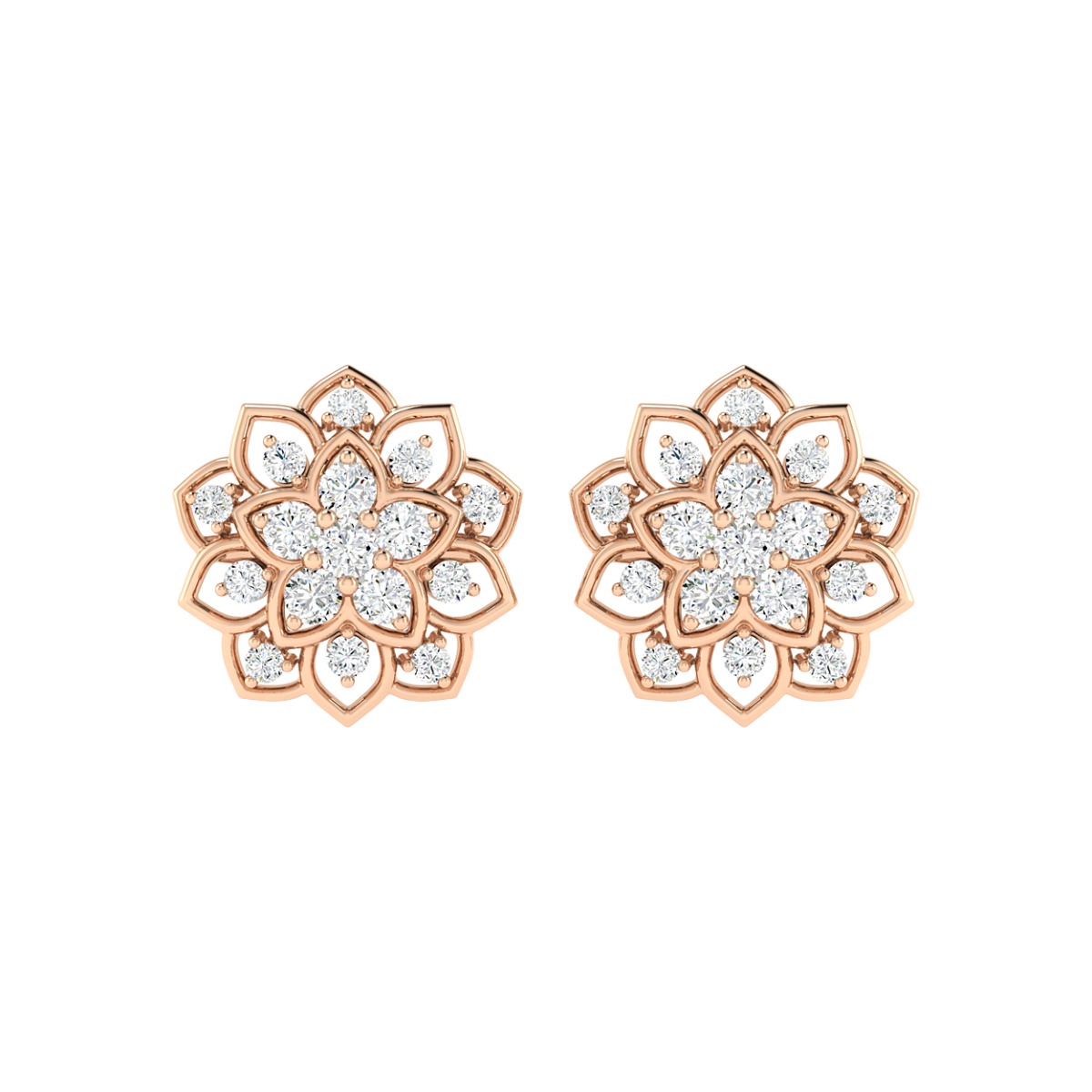 18K Gold Lotus Crest Earrings with Diamonds