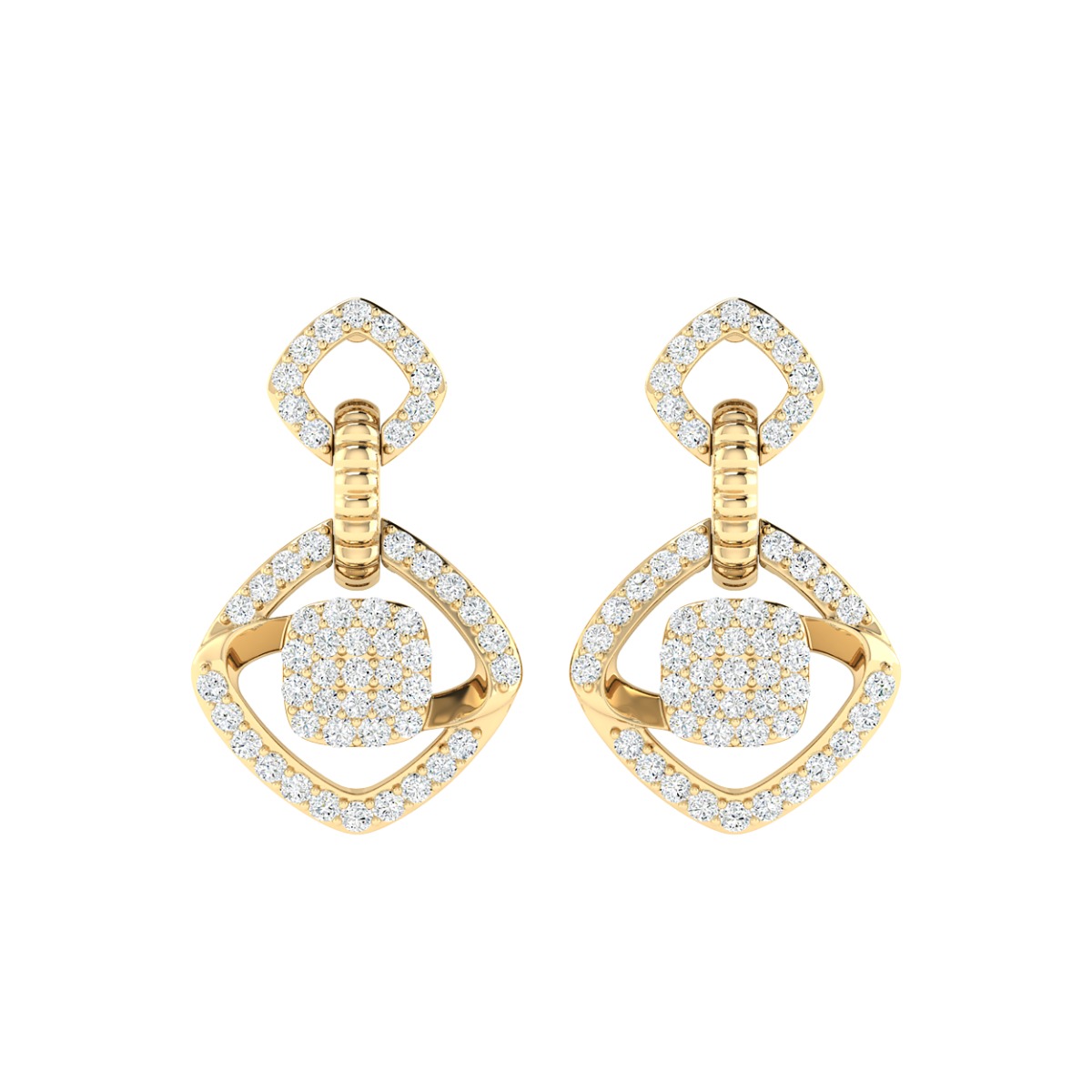 18K Gold Link Drop Earrings with Diamonds