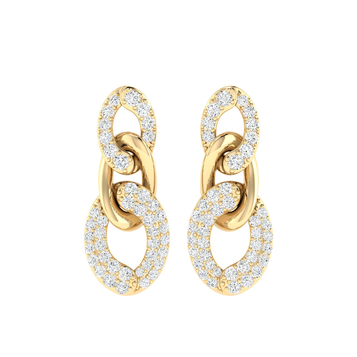 18K Gold Twisted Link Earrings with Diamonds