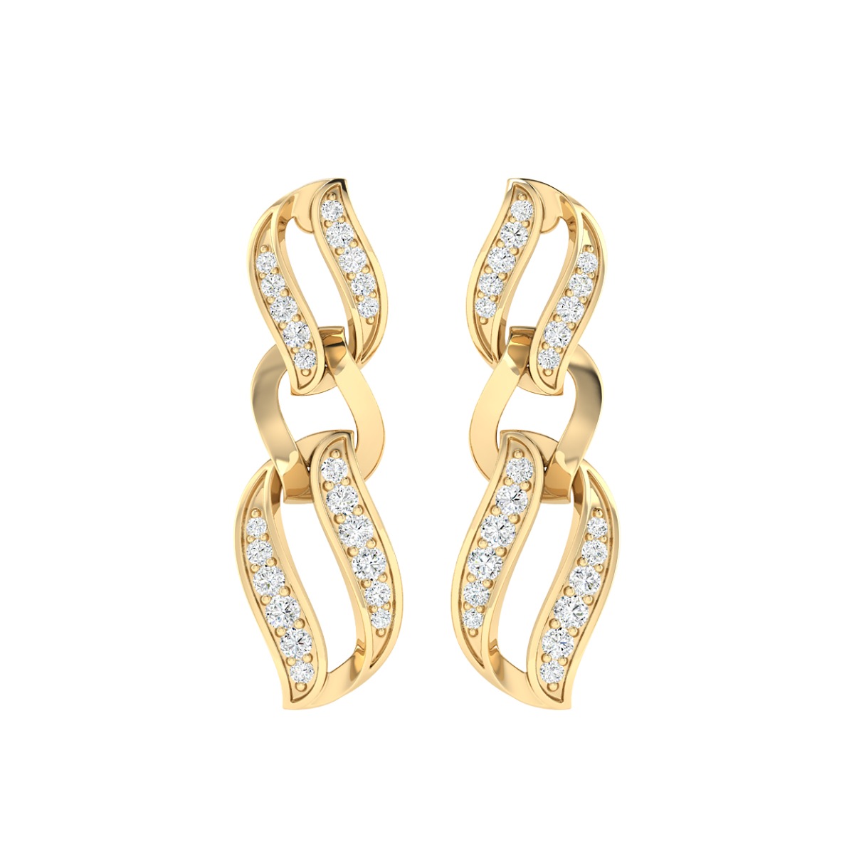 18K Gold Woven Link Earrings with Diamonds