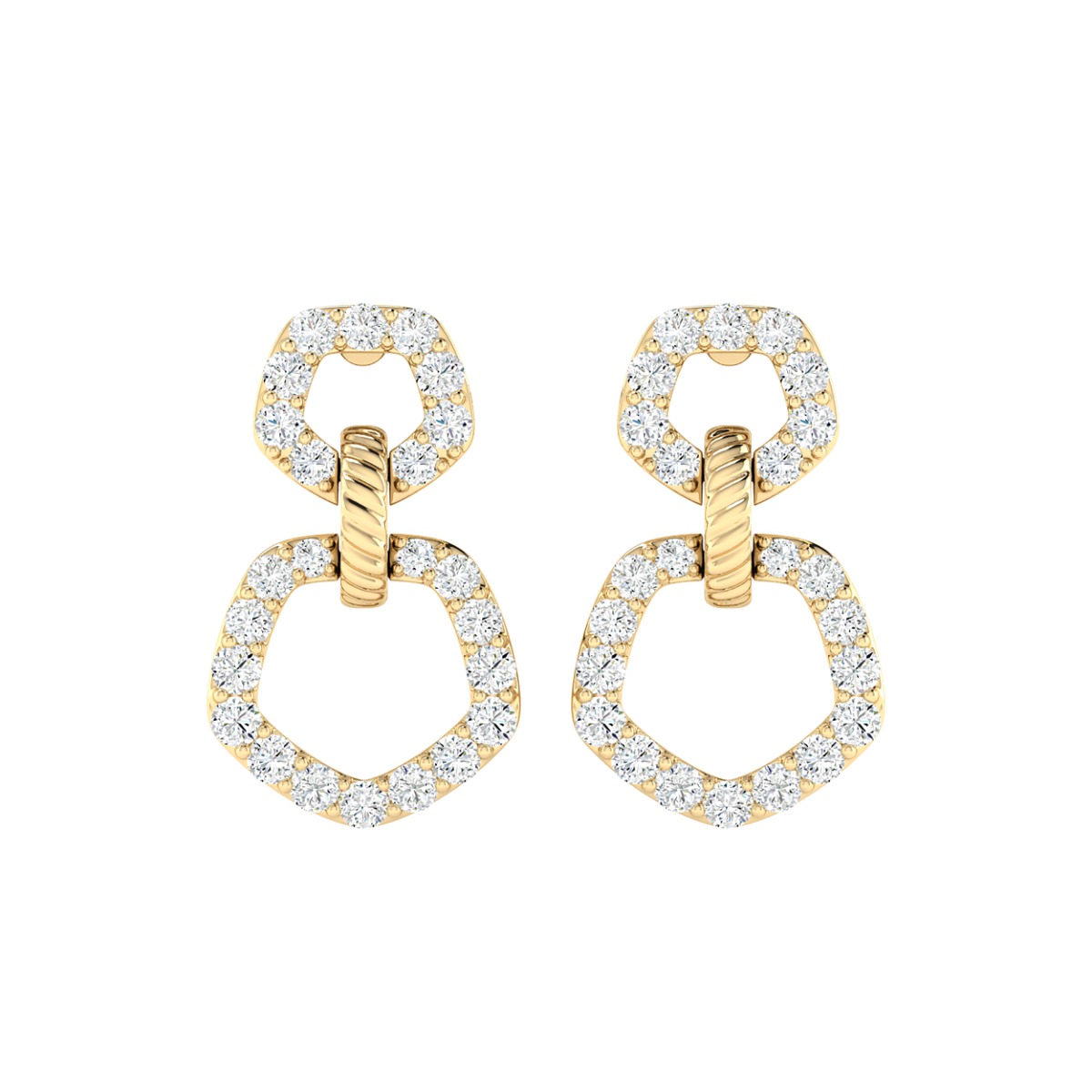 18K Gold Trio Link Earrings with Diamonds