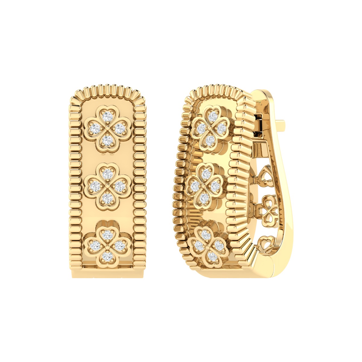 18K Gold Clover Charm Earrings with Diamonds