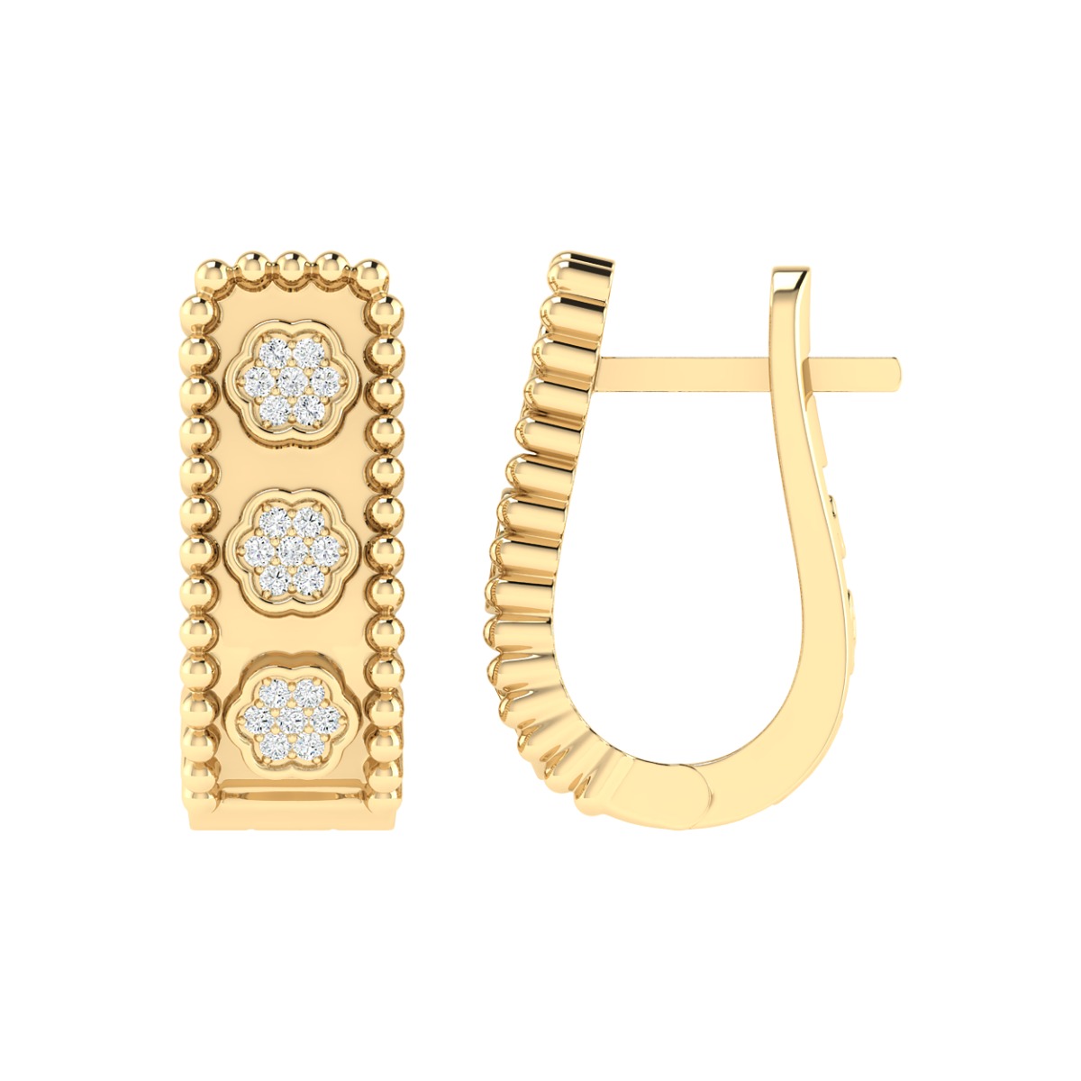 18K Gold Floral Charm Earrings with Diamonds