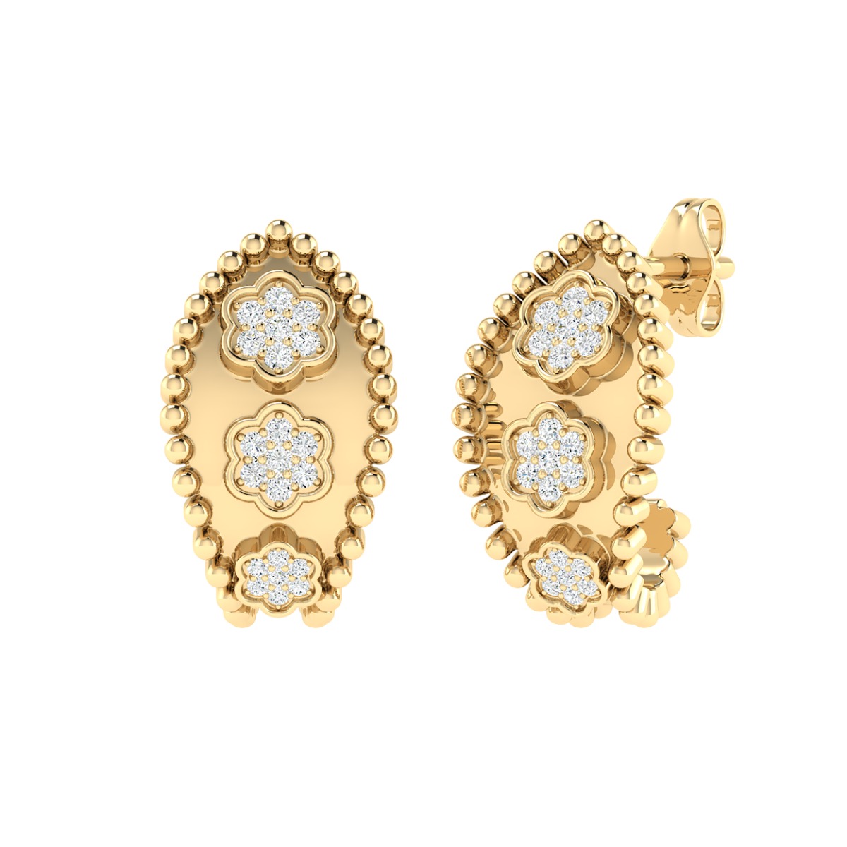 18K Gold Ivy Charm Earrings with Diamonds