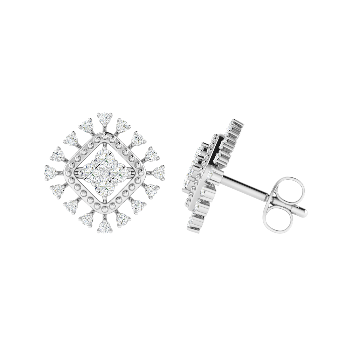 18K Gold Halo Earrings with Diamonds