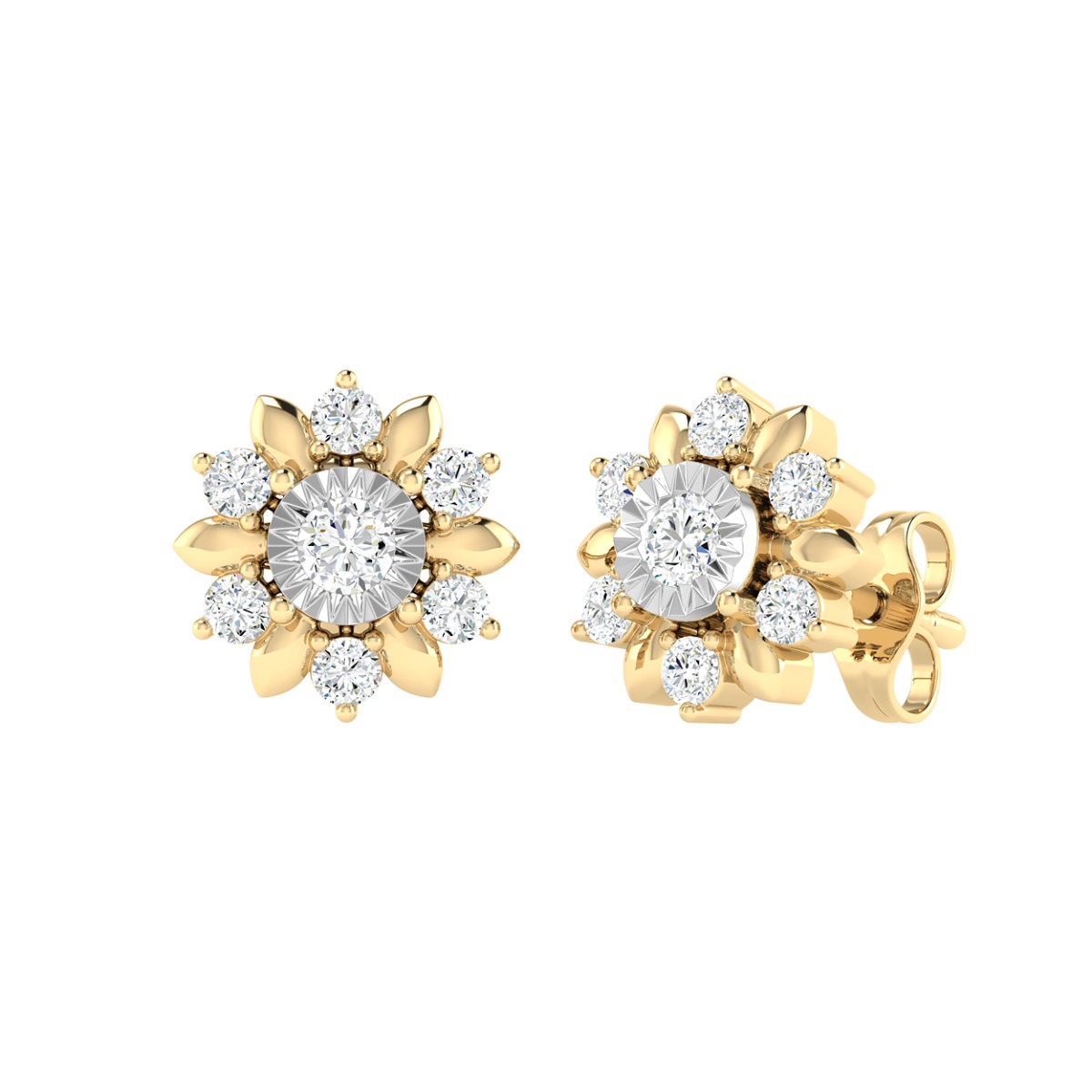 18K Gold Dahlia Earrings with Diamonds