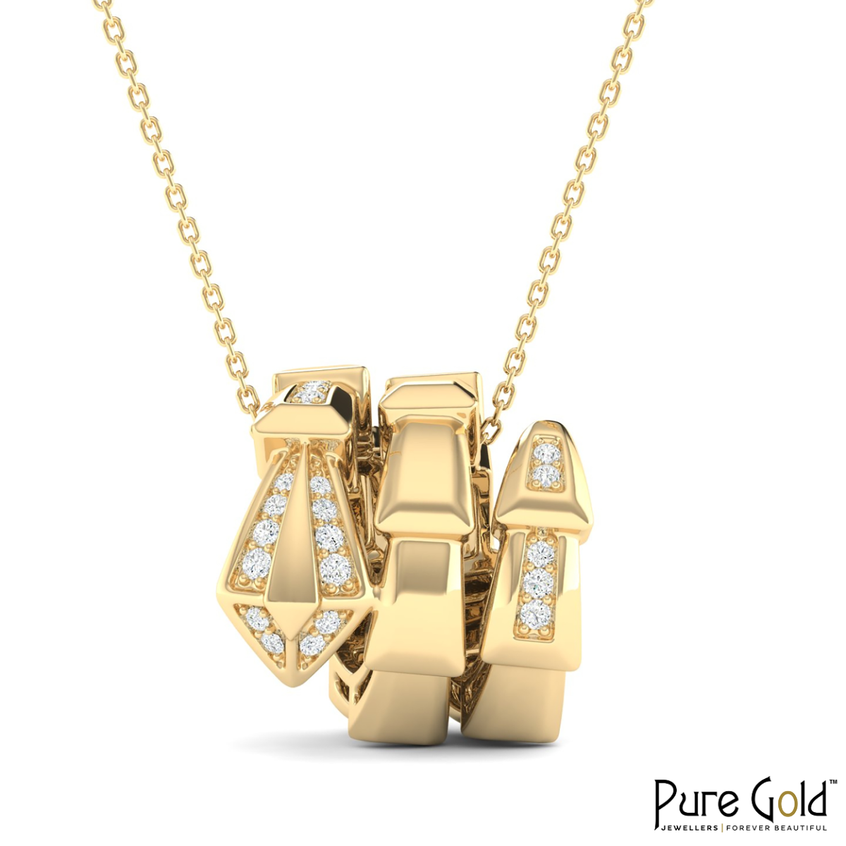 18K Gold Regal Serpent Pendant with Diamonds