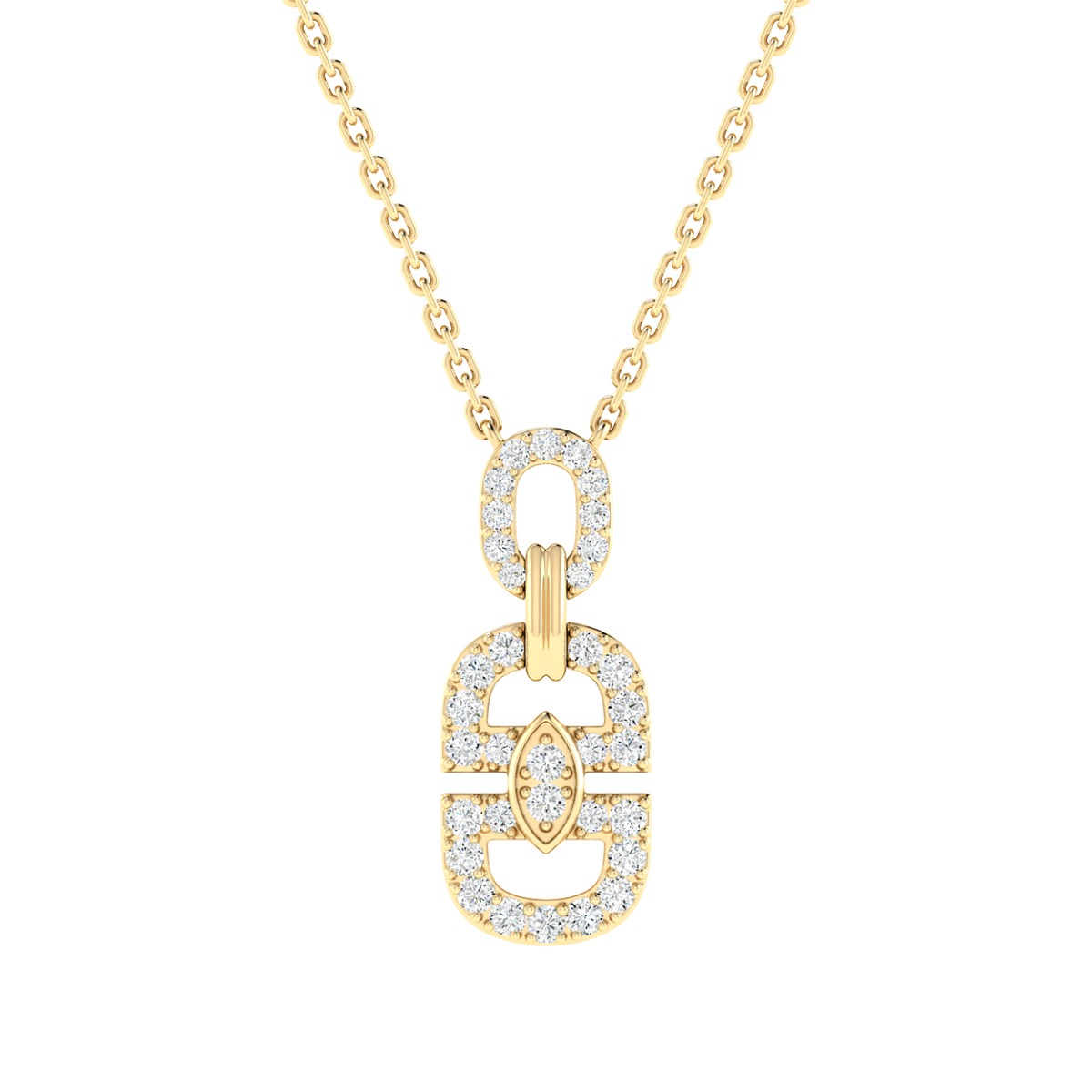 18K Gold Cross Link Necklace with Diamonds