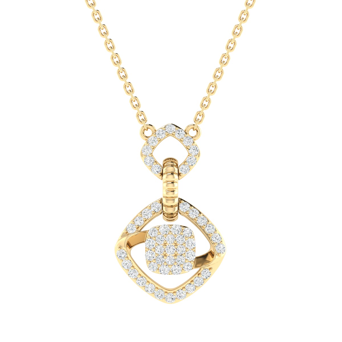 18K Gold Link Drop Necklace with Diamonds