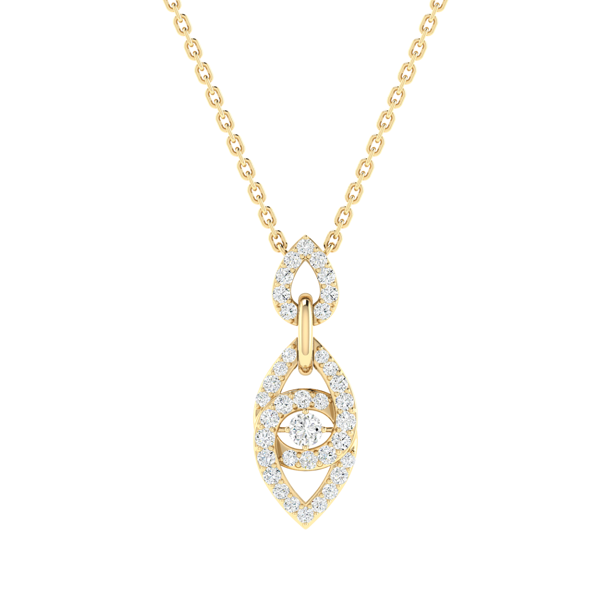 18K Gold Link Wave Necklace with Diamonds