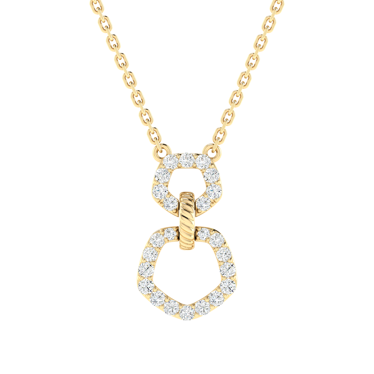 18K Gold Trio Link Necklace with Diamonds