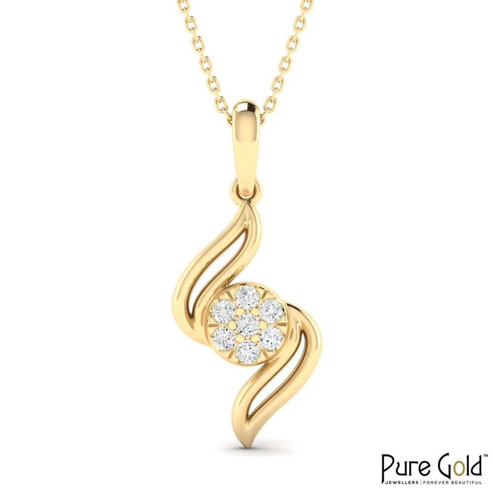 18 Karat Gold Velvet Wave Diamond Pendant with Chain