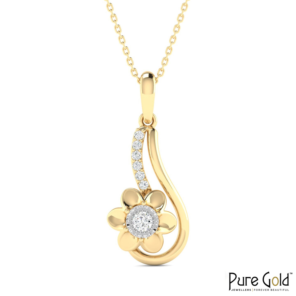 18 Karat Gold Radiant Petal Necklace with Diamonds with Chain