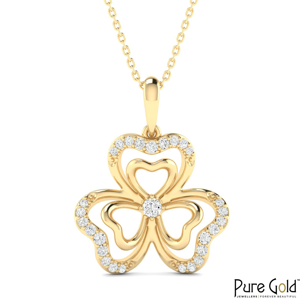 18 Karat Gold Heart Clover Diamond Pendant with Chain
