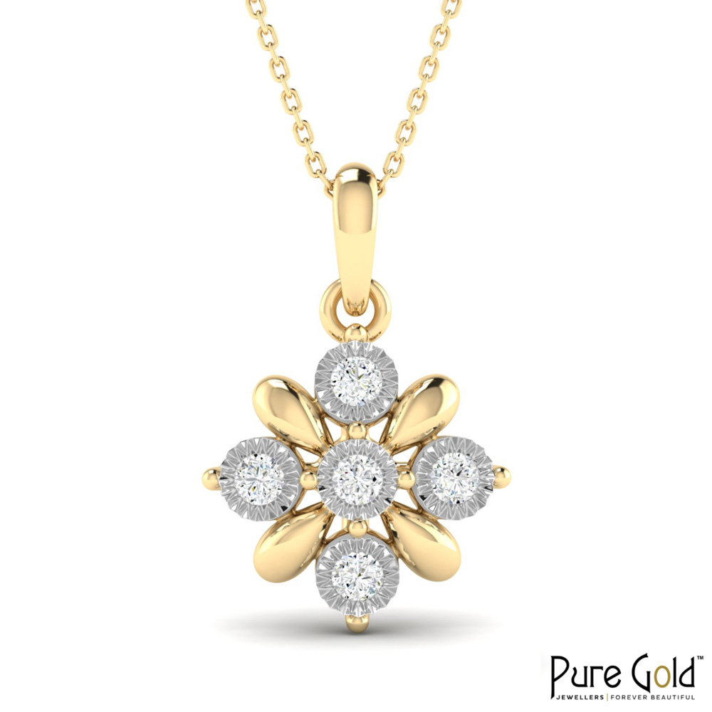 18 Karat Gold Crystal Snow Diamond Pendant with Chain