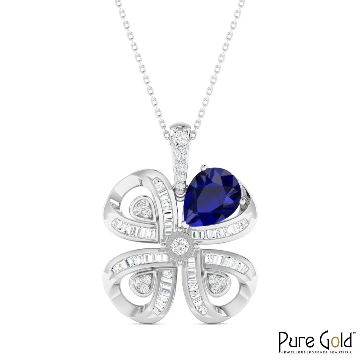 18K Gold Royal Clover Diamond Pendant with Chain