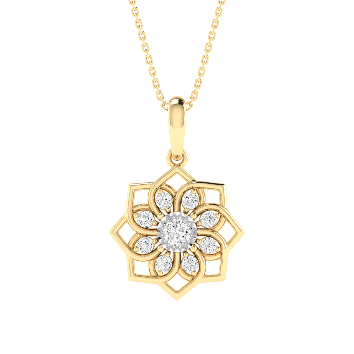 18K Gold Star Petal Diamond Pendant with Chain