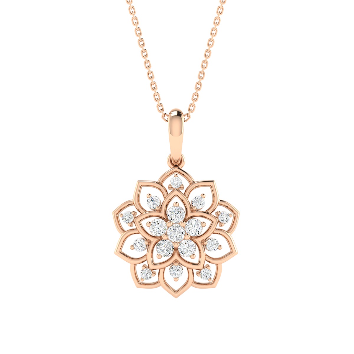 18K Gold Lotus Crest Diamond Pendant with Chain