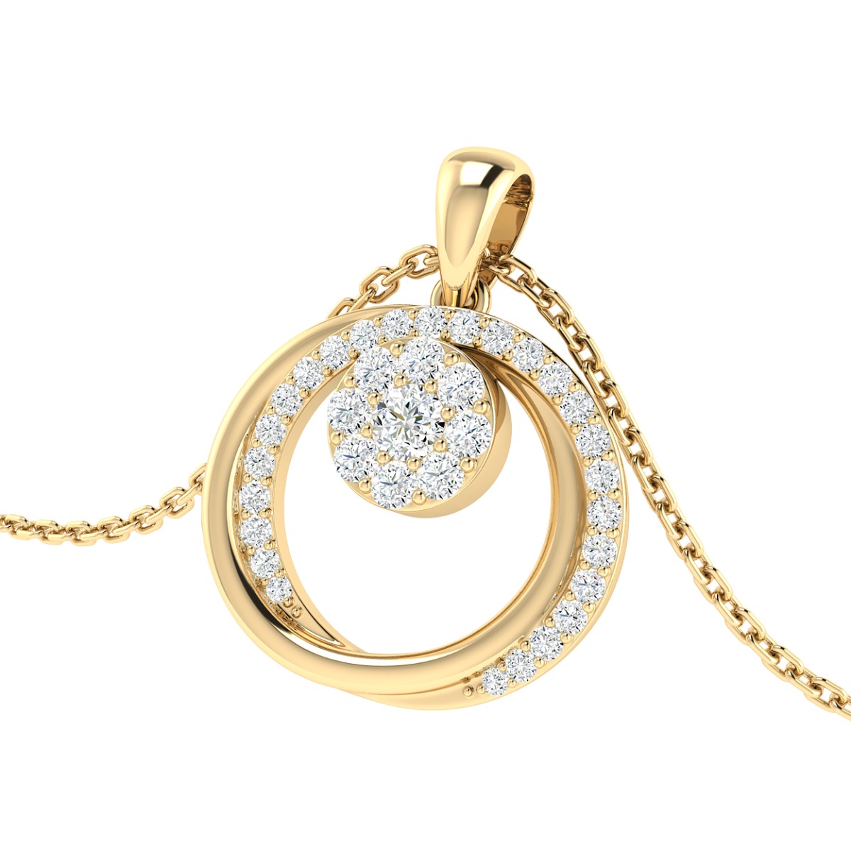 18K Gold Orbit Diamond Pendant with Chain