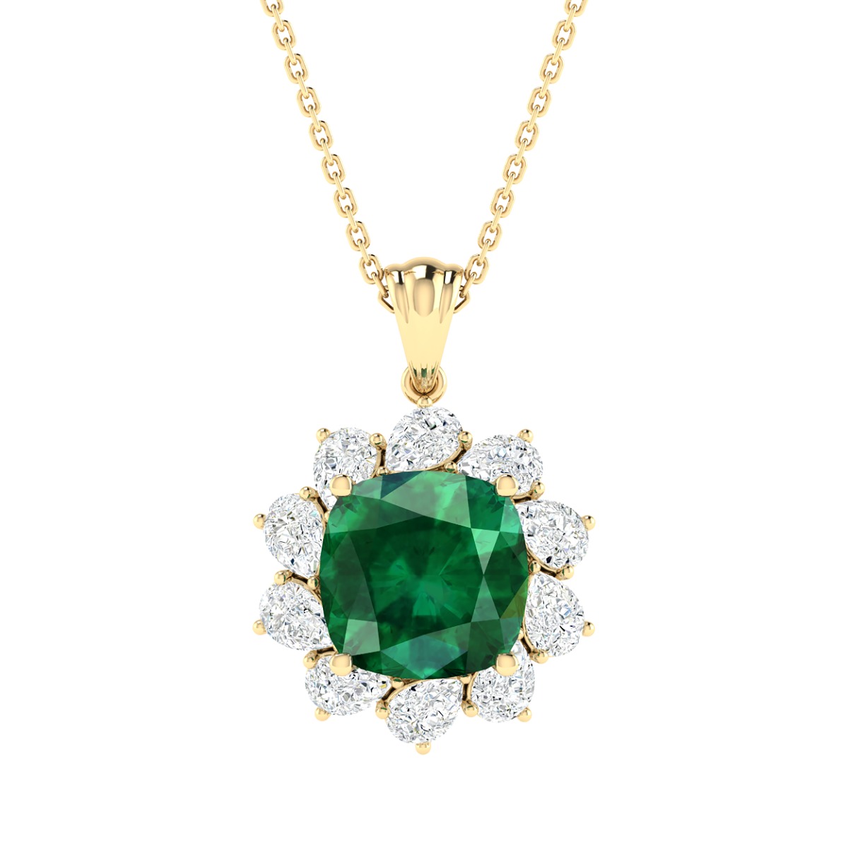 18K Gold Emerald Glow Pendant with Lab-Grown Diamonds