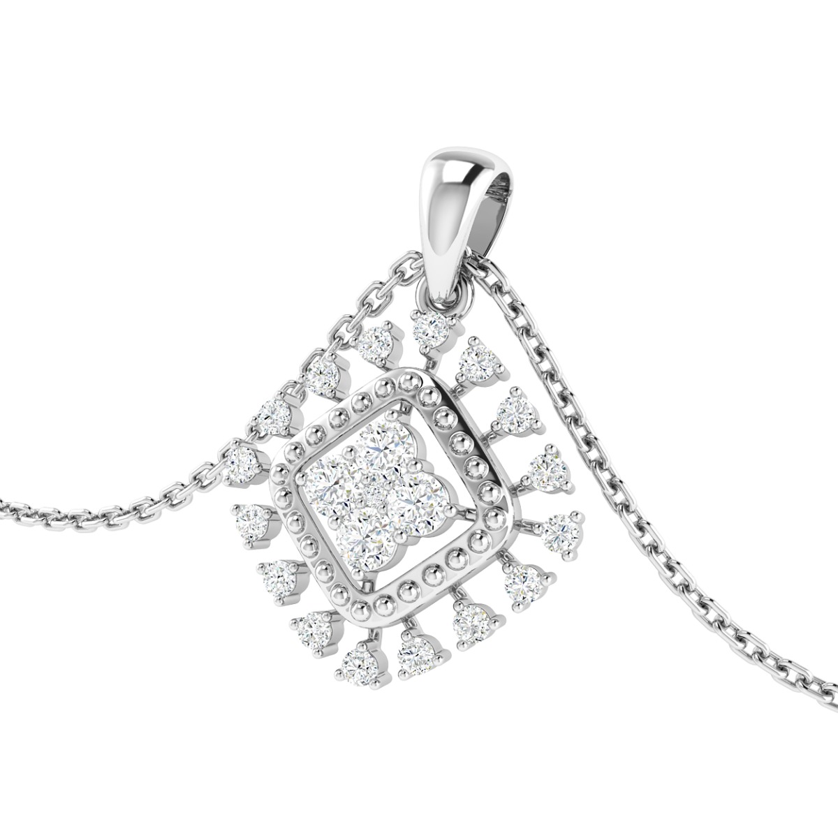 18K Gold Halo Diamond Pendant with Chain