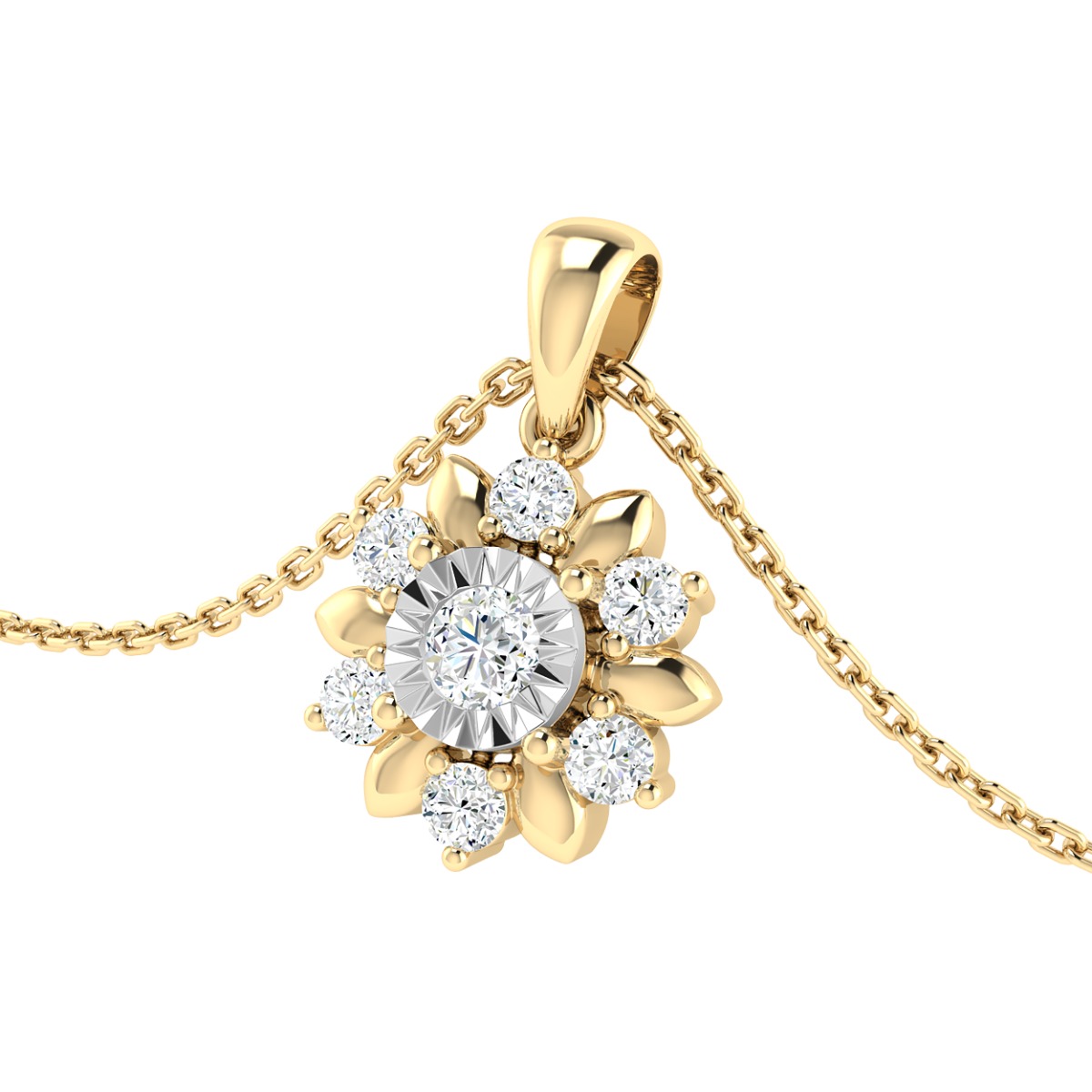 18K Gold Dahlia Diamond Pendant with Chain