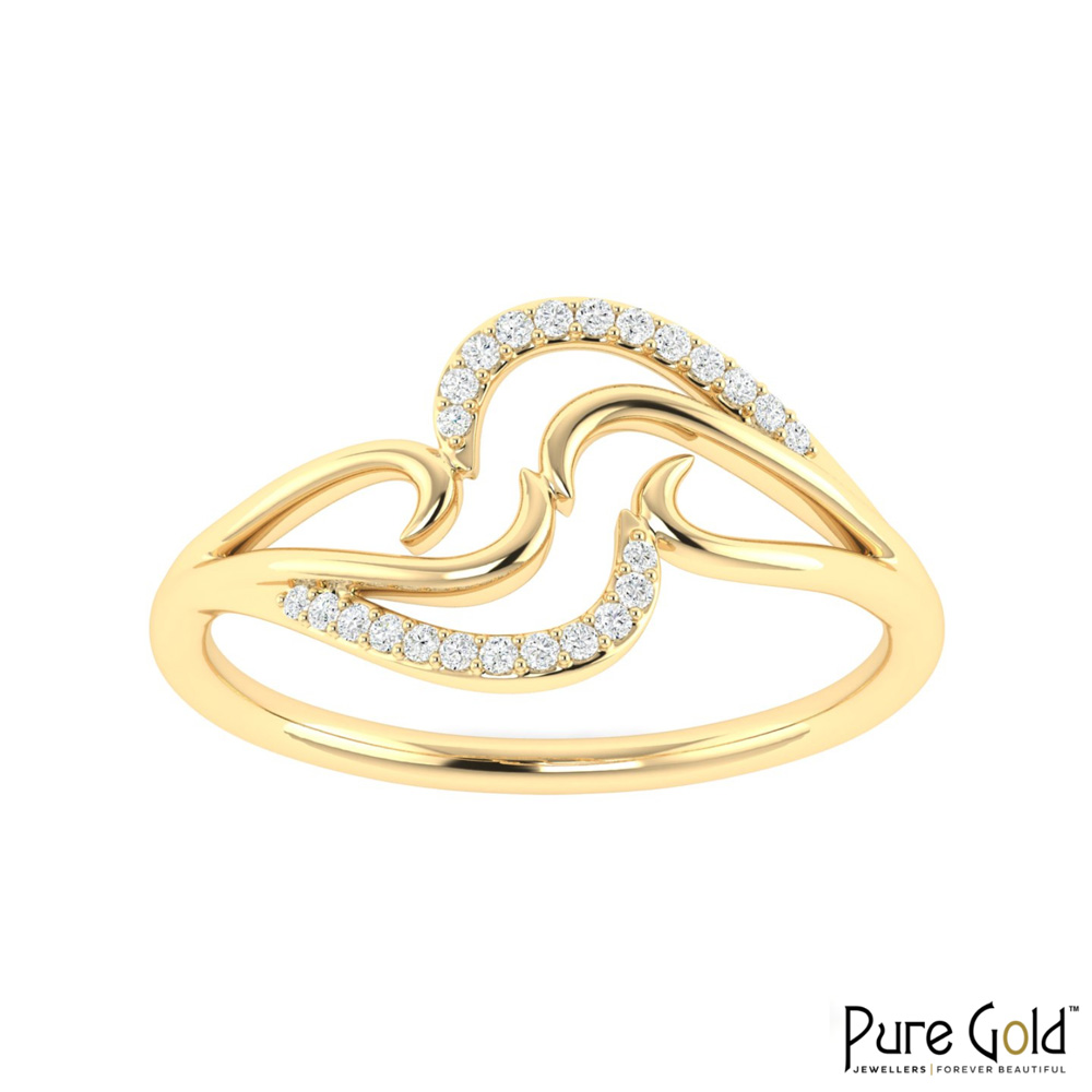 18 Karat Gold Diamond Swirl Drop Ring with Diamonds