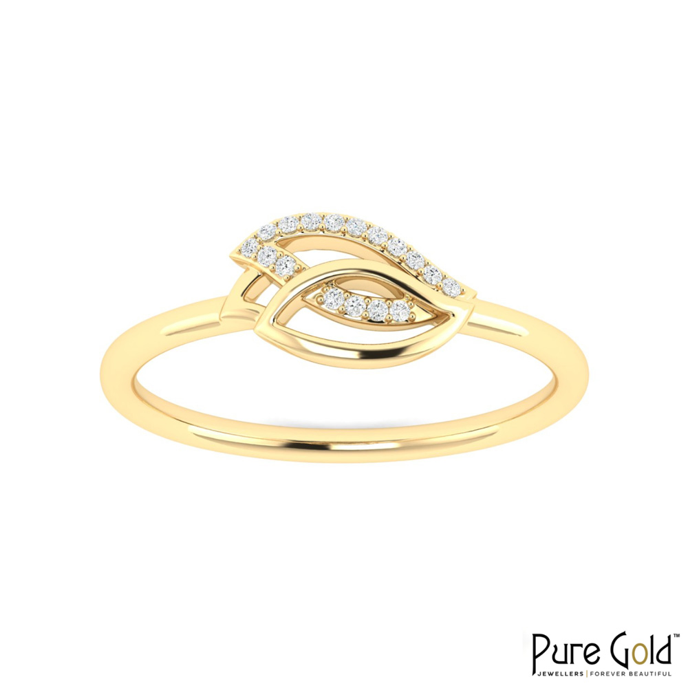 18 Karat Gold Silver Dew Leaf Ring with Diamonds
