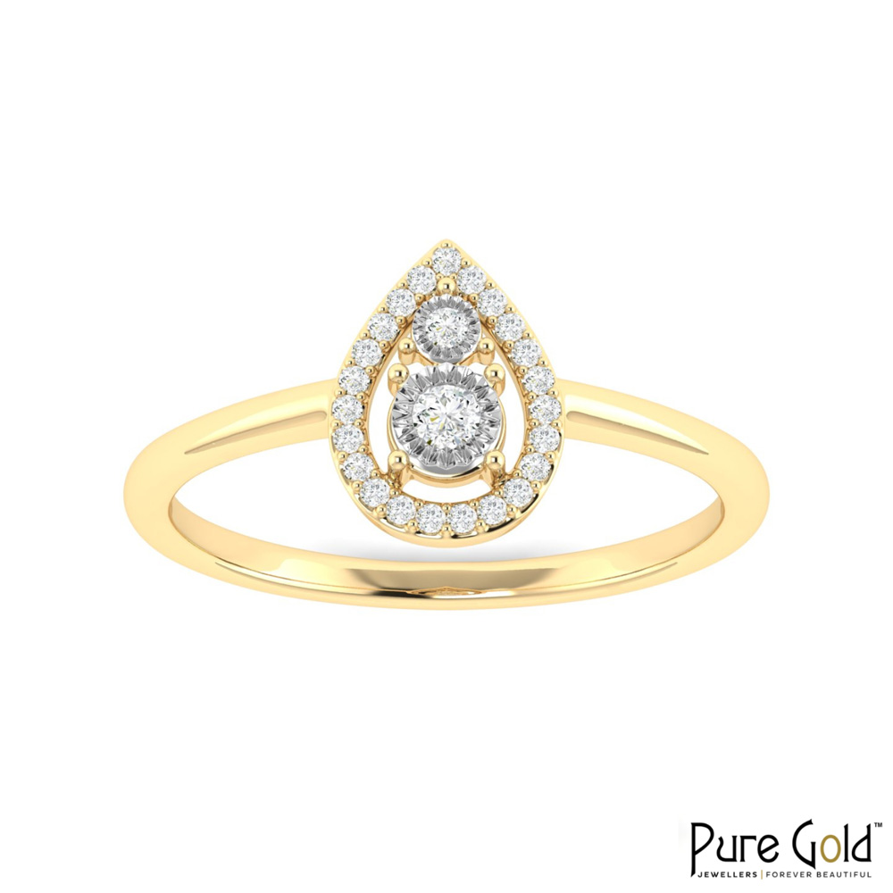 18 Karat Gold Luminous Drop Ring with Diamonds