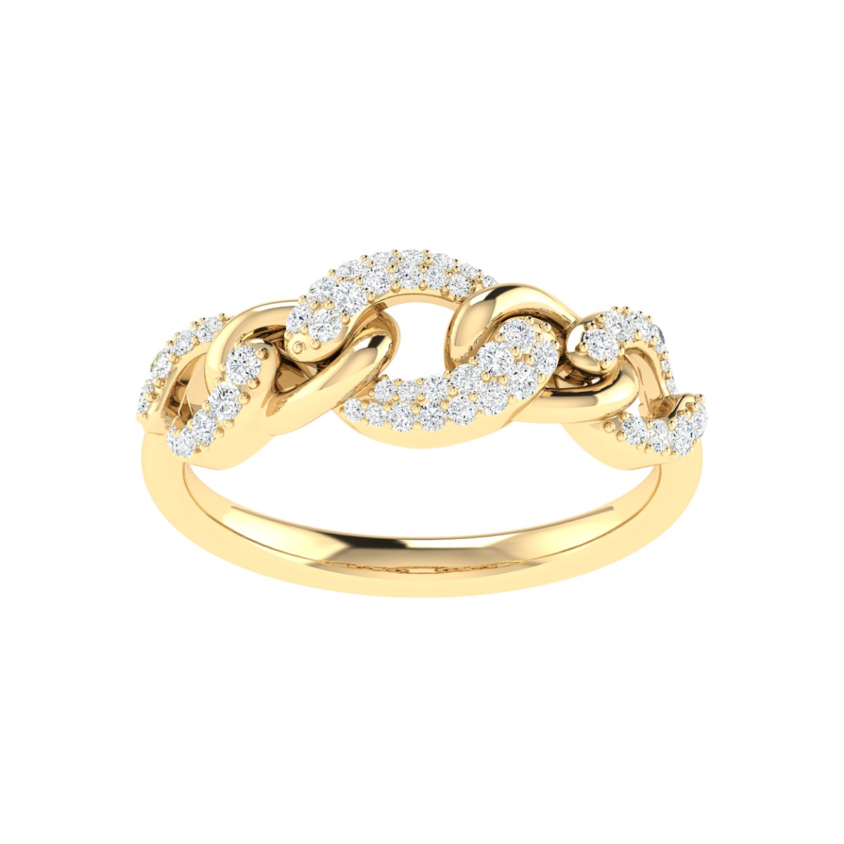 18K Gold Twisted Link Ring with Diamonds