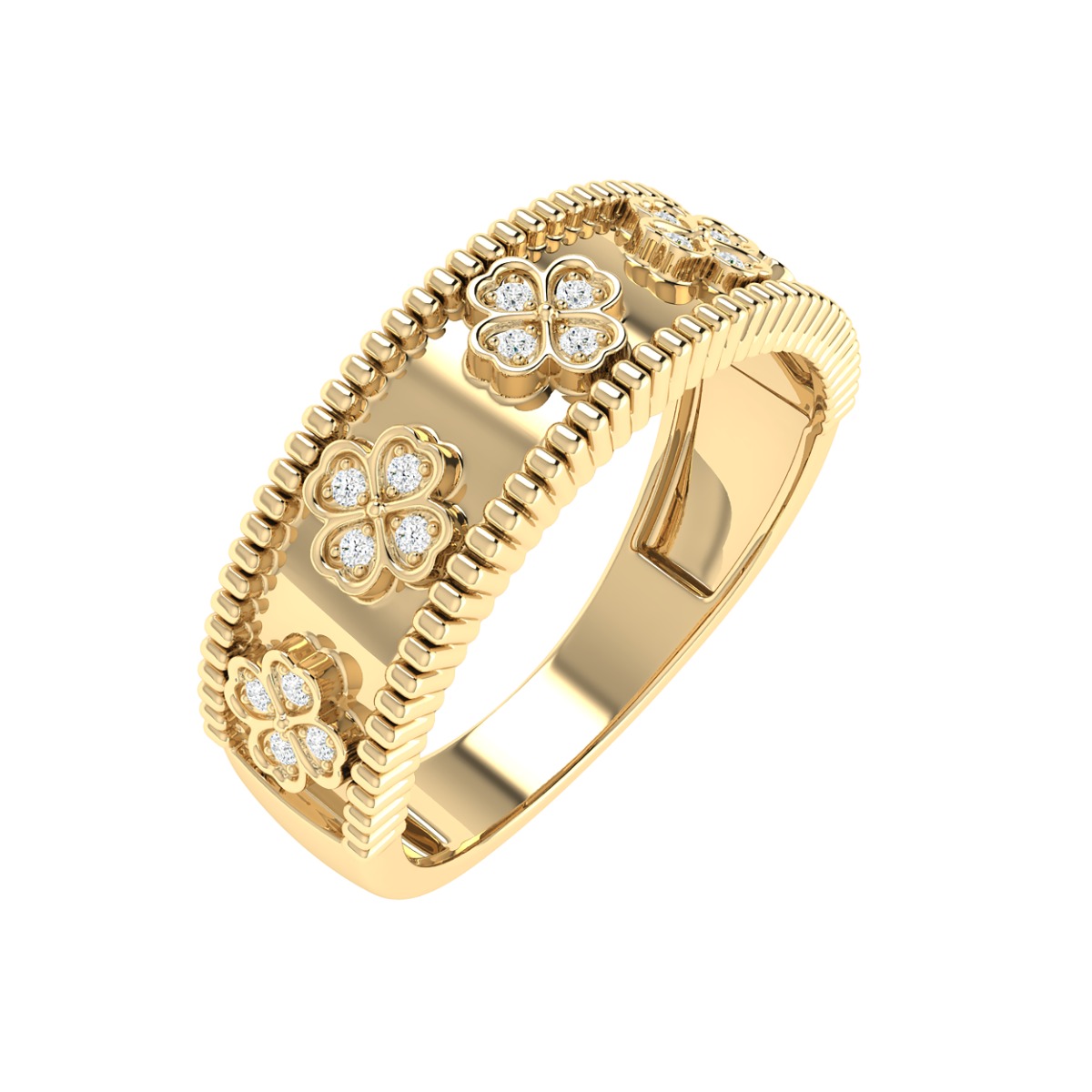 18K Gold Clover Charm Ring with Diamonds