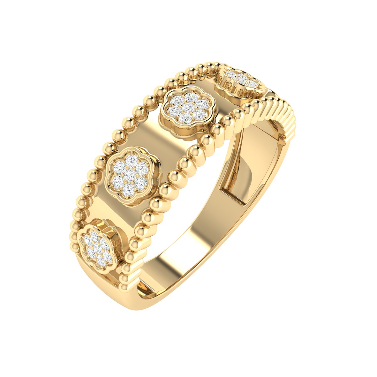 18K Gold Floral Charm Ring with Diamonds