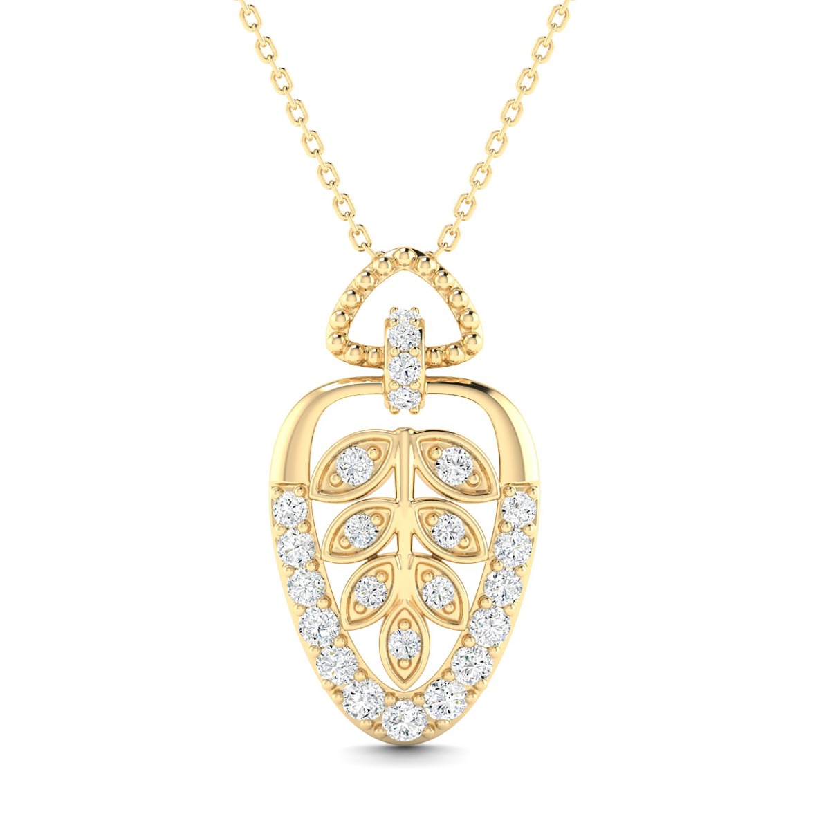 18k Gold Whispering Leaves Pendant with Diamonds
