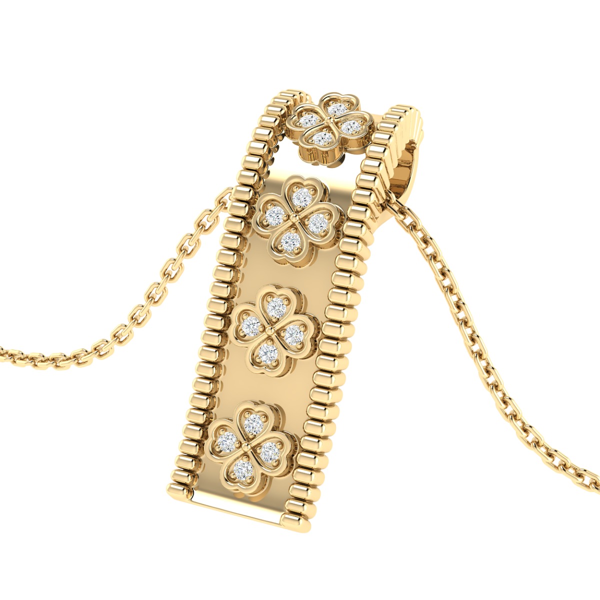 18K Gold Clover Charm Diamond Pendant with Chain