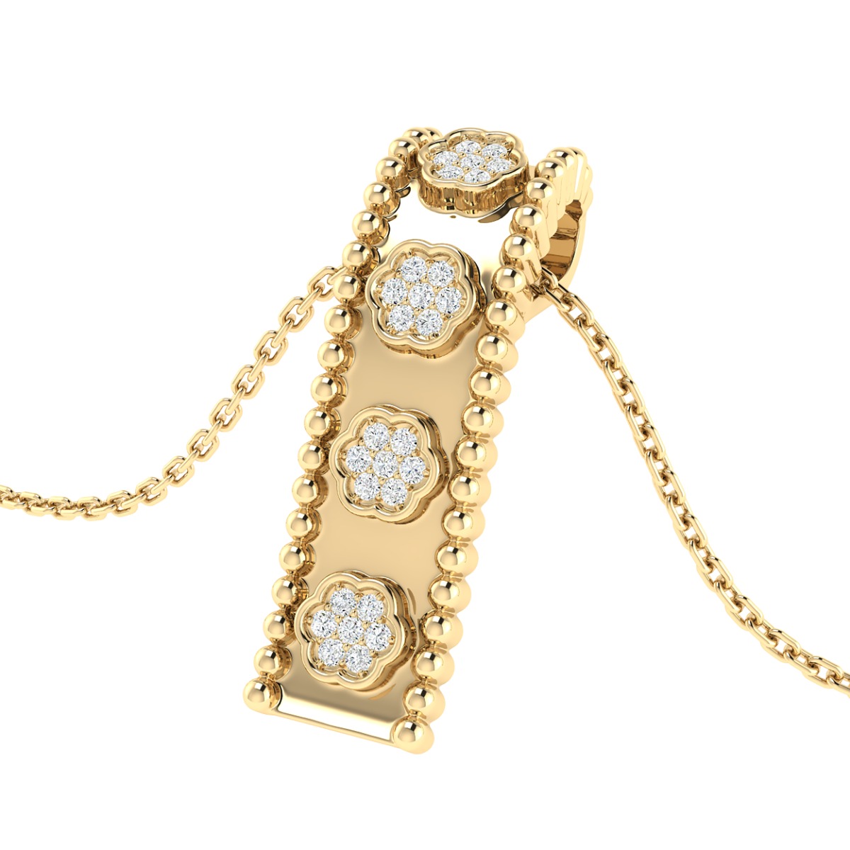 18K Gold Floral Charm Diamond Pendant with Chain